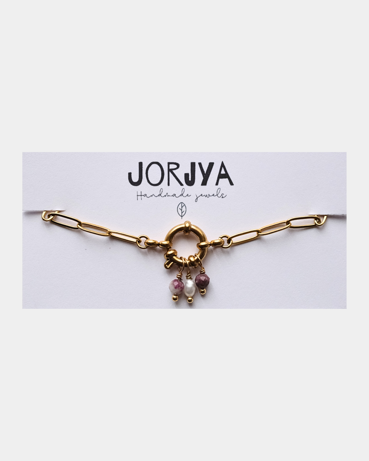 Bracciale con catena grande e chiusura con pietre di tormalina e perla di fiume