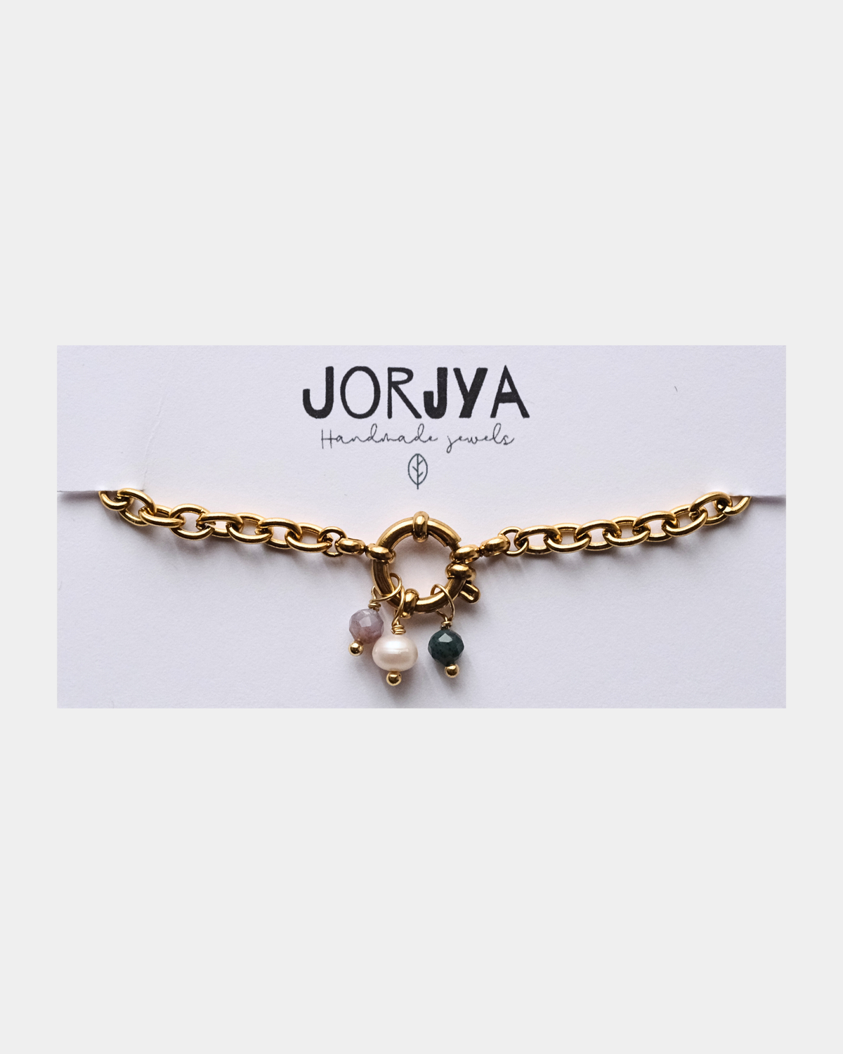 Bracciale con catena grande e chiusura con pietre di agata indiana e perla di fiume