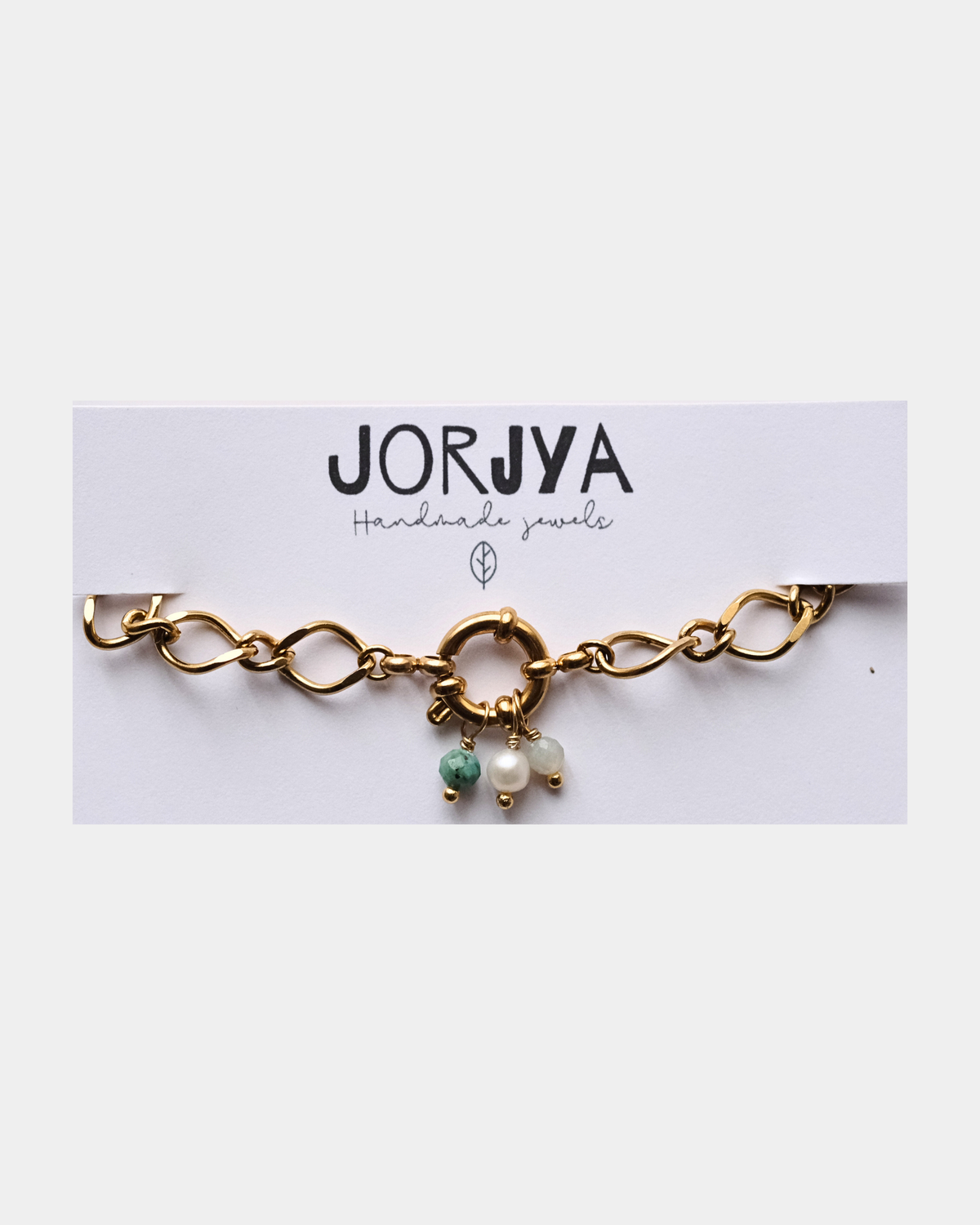Bracciale con catena grande e chiusura con pietre di turchese africano e perla di fiume
