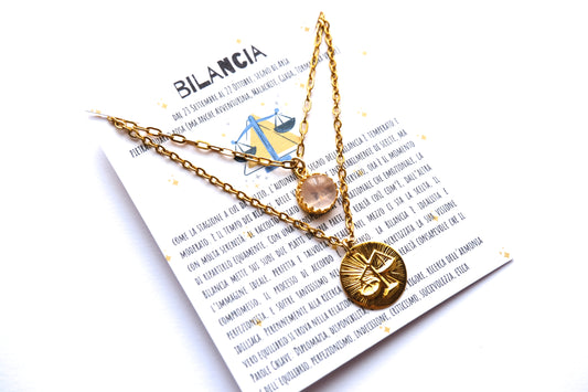 Collane con segno zodiacale della BILANCIA pietra di quarzo rosa