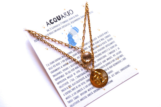 Collane con segno zodiacale dell'ACQUARIO e pietra di cristallo di rocca