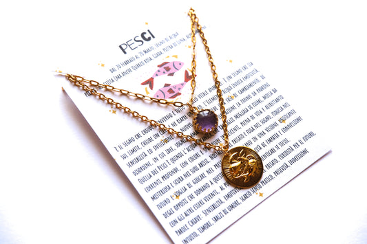Collane con segno zodiacale dei PESCI e pietra di ametista