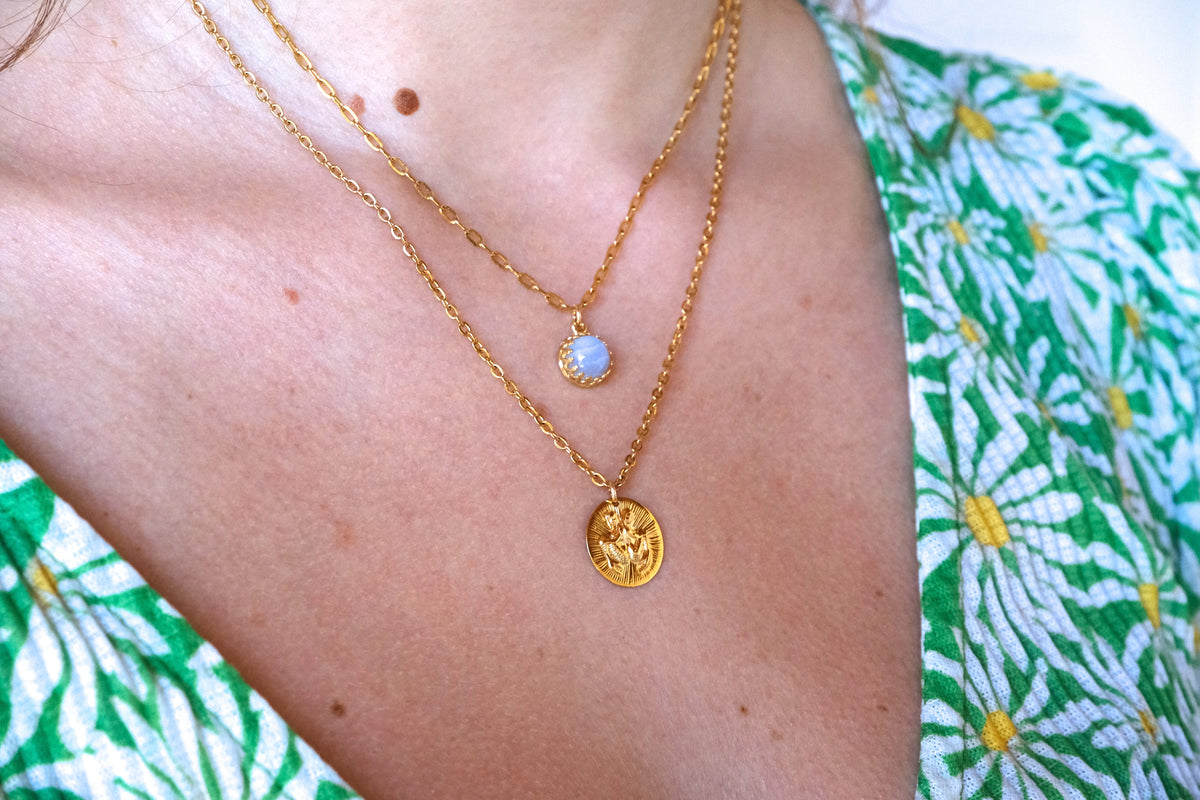 Collane con segno zodiacale dei GEMELLI e pietra di agata blu