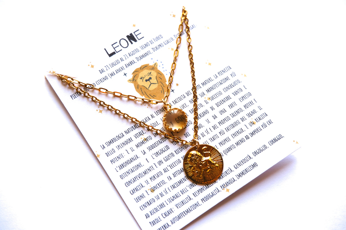 Collane con segno zodiacale del LEONE e pietra di quarzo citrino