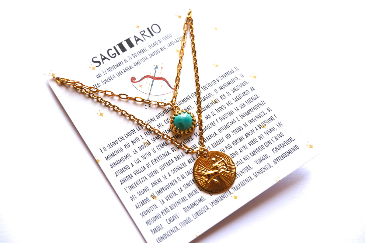 Collane con segno zodiacale del SAGITTARIO e pietra turchese