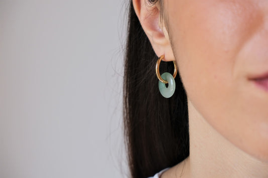 LE CIAMBELLE - Orecchini a cerchio con pietre a ciambella di avventurina - oro o argento