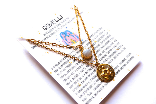 Collane con segno zodiacale dei GEMELLI e pietra di agata blu