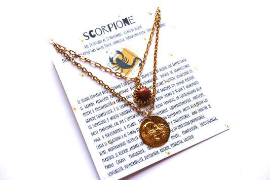 Collane con segno zodiacale dello SCORPIONE e pietra di diaspro rosso