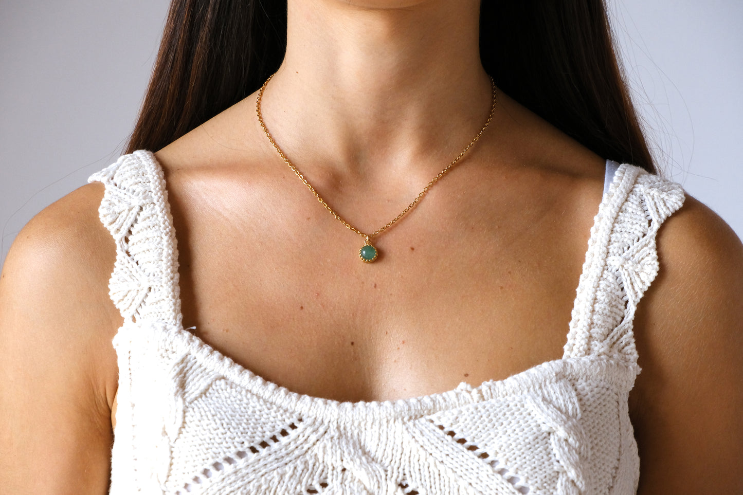 Collana girocollo con pietra tonda di avventurina