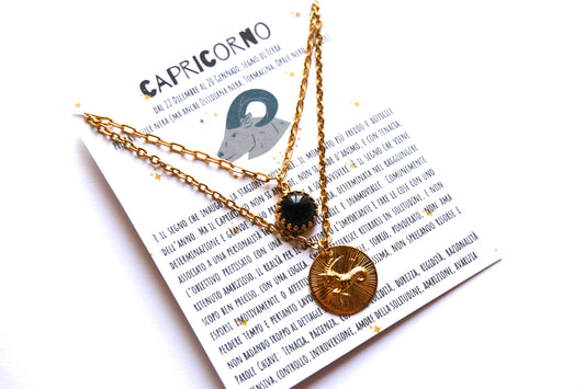 Collane con segno zodiacale del CAPRICORNO e pietra di onice nera