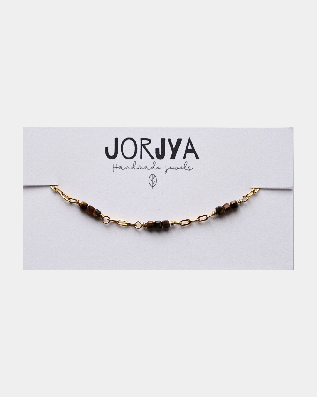 Bracciale con maglie allungate e pietre cubiche di occhio di tigre