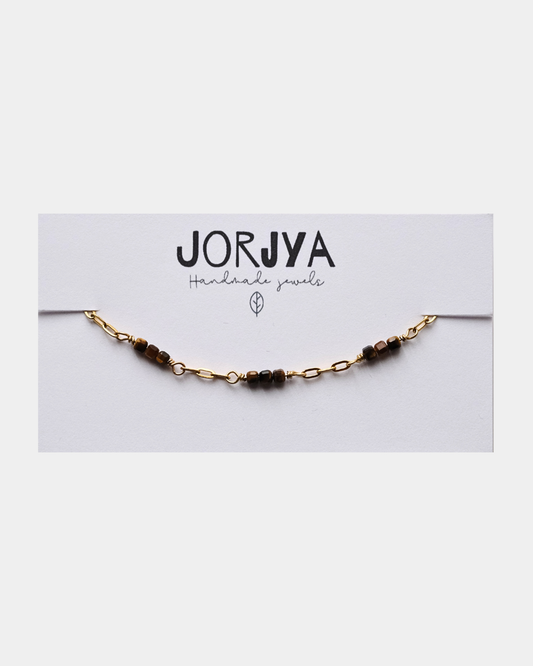 Bracciale con maglie allungate e pietre cubiche di occhio di tigre