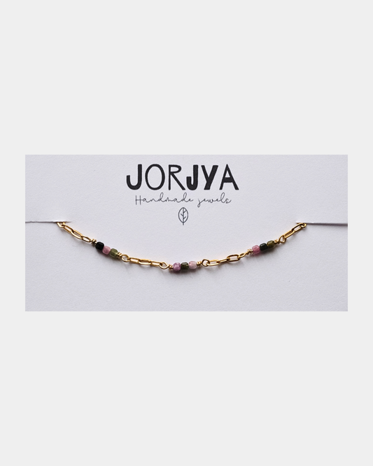 Bracciale con maglie allungate e pietre cubiche di tormalina