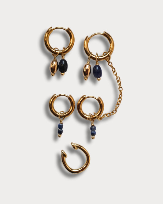 SET CON EARCUFF - Set di due paia di orecchini e earcuff con pietre di lapislazzuli