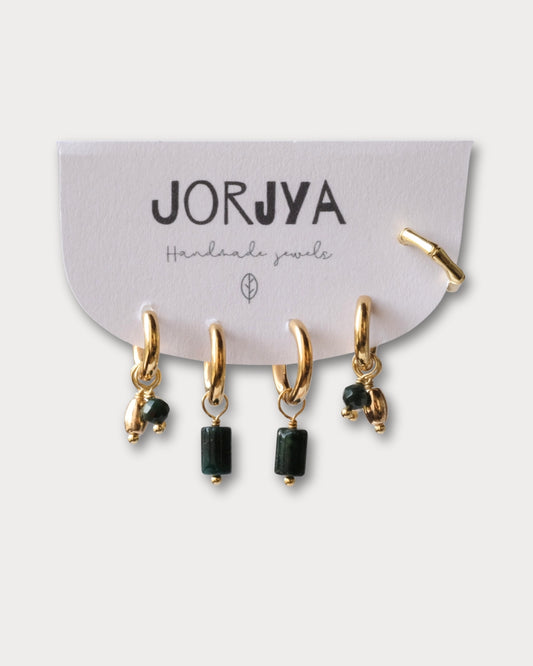 SET CON EARCUFF - Set di due paia di orecchini e earcuff con pietre di agata indiana e perle di fiume