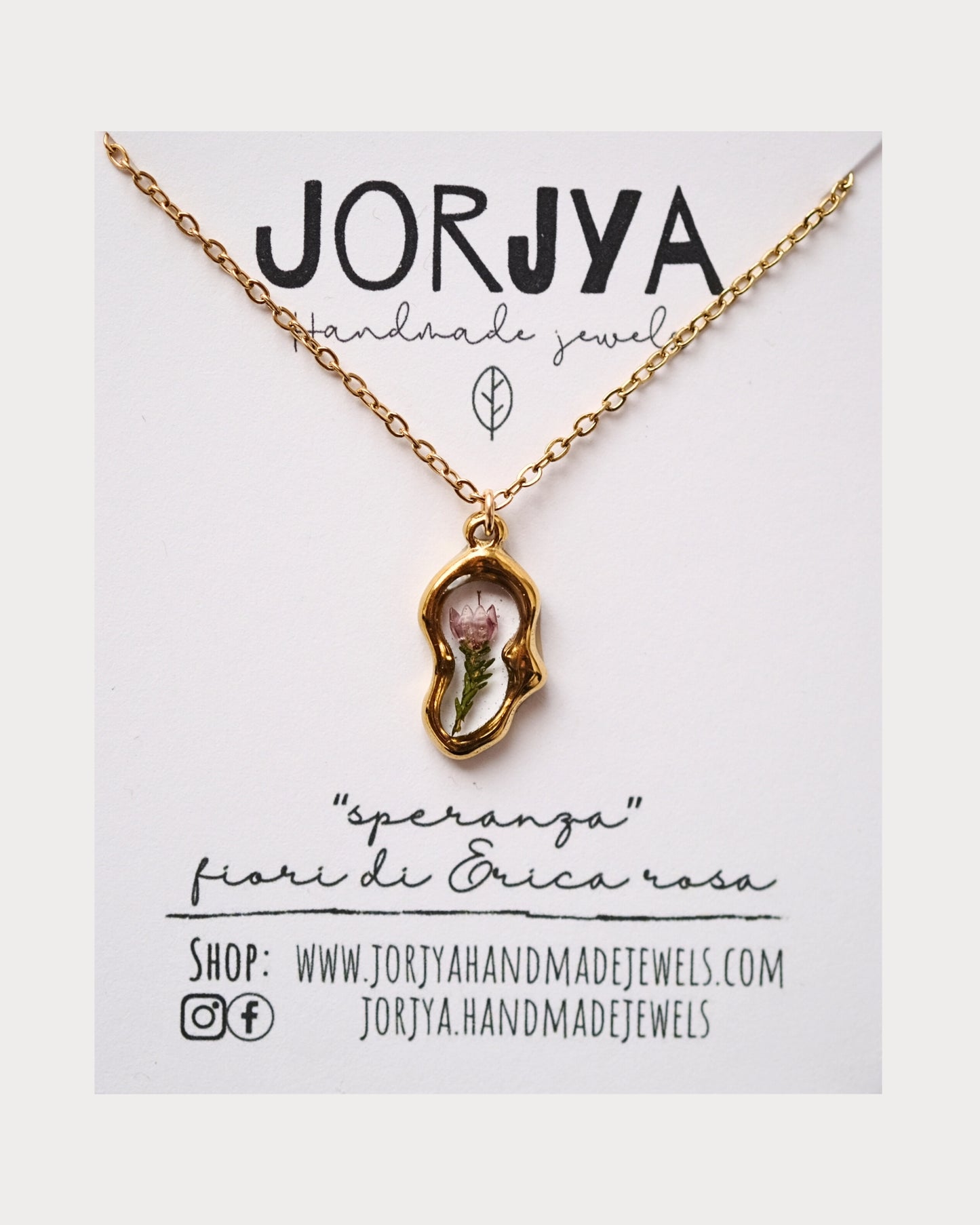 Collana "speranza" con pendente dorato con fiore di Erica rosa