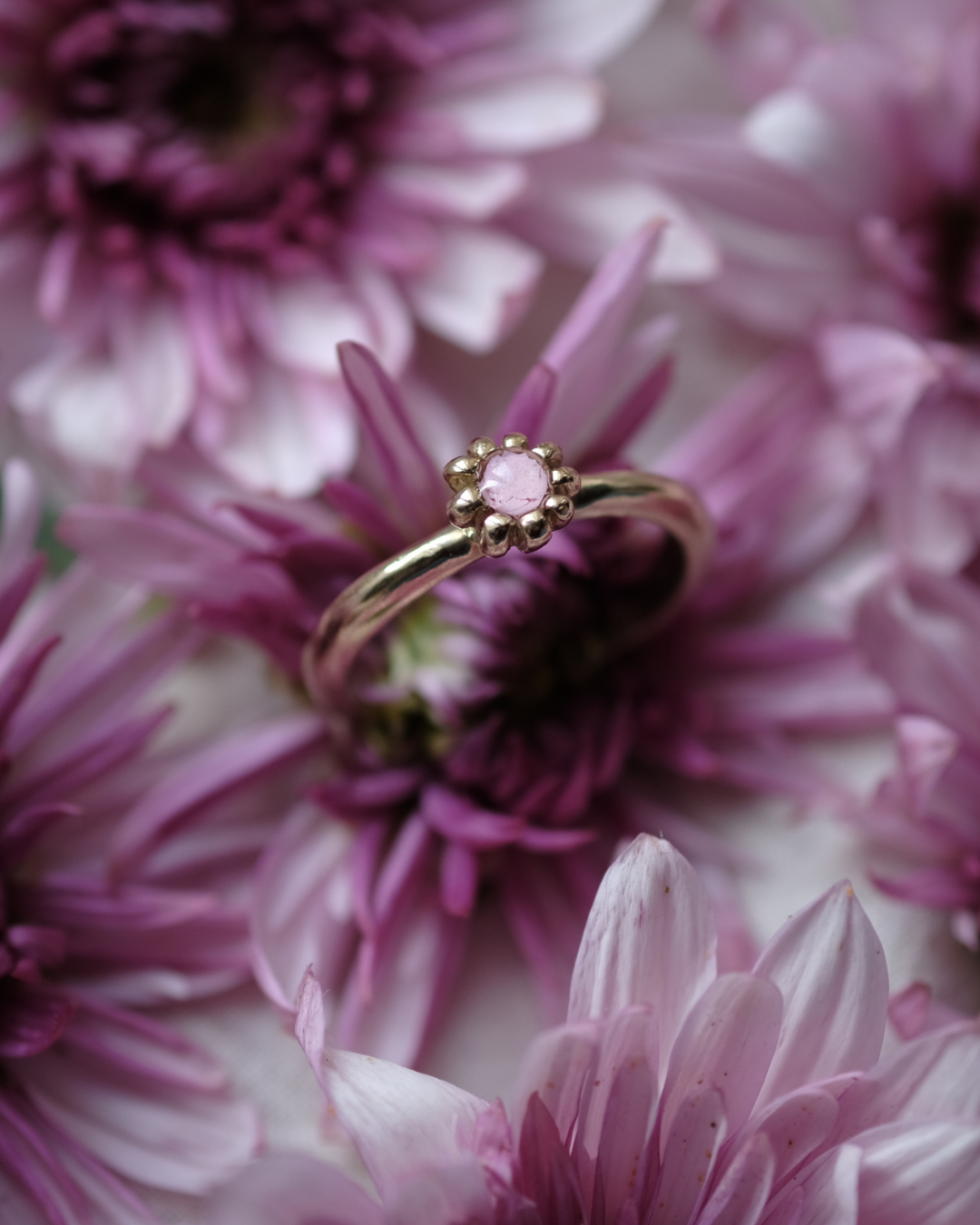 FIORE - Anello in ottone con frammenti di gerbera rosa