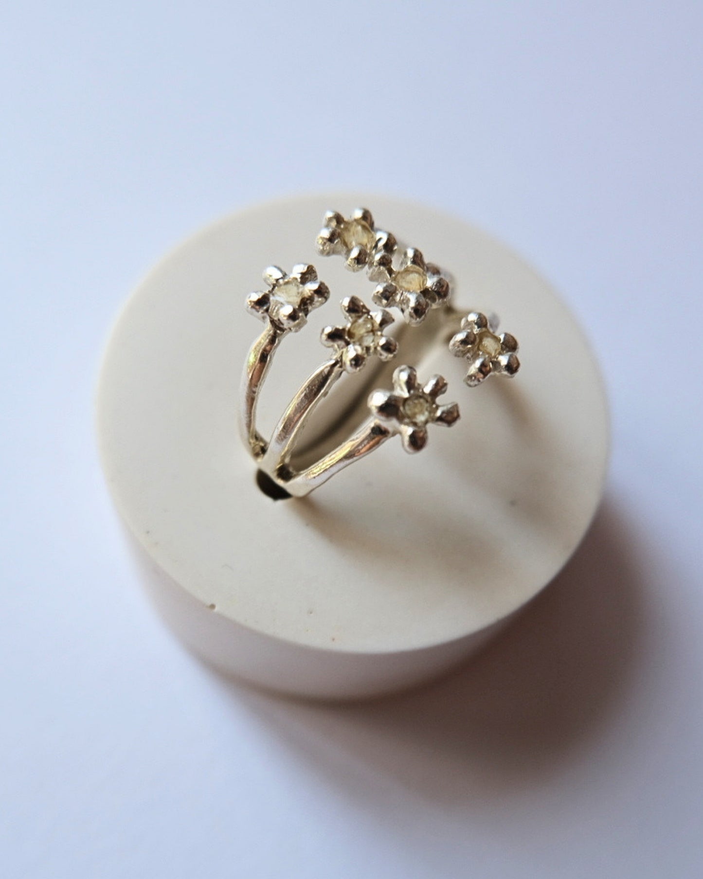 Anello in argento 925 regolabile a forma di carota selvatica con frammenti di fiori