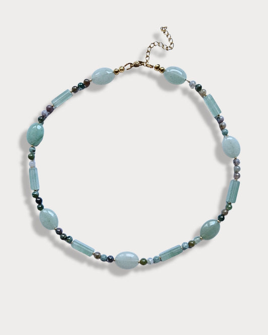 Collana girocollo di pietre naturali di avventurina e di agata indiana
