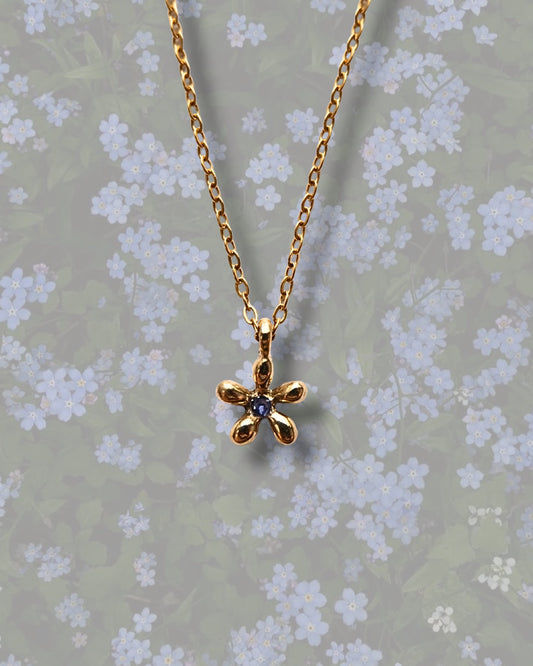 Collana con pendente a forma di non ti scordar di me in ottone con frammenti di petali