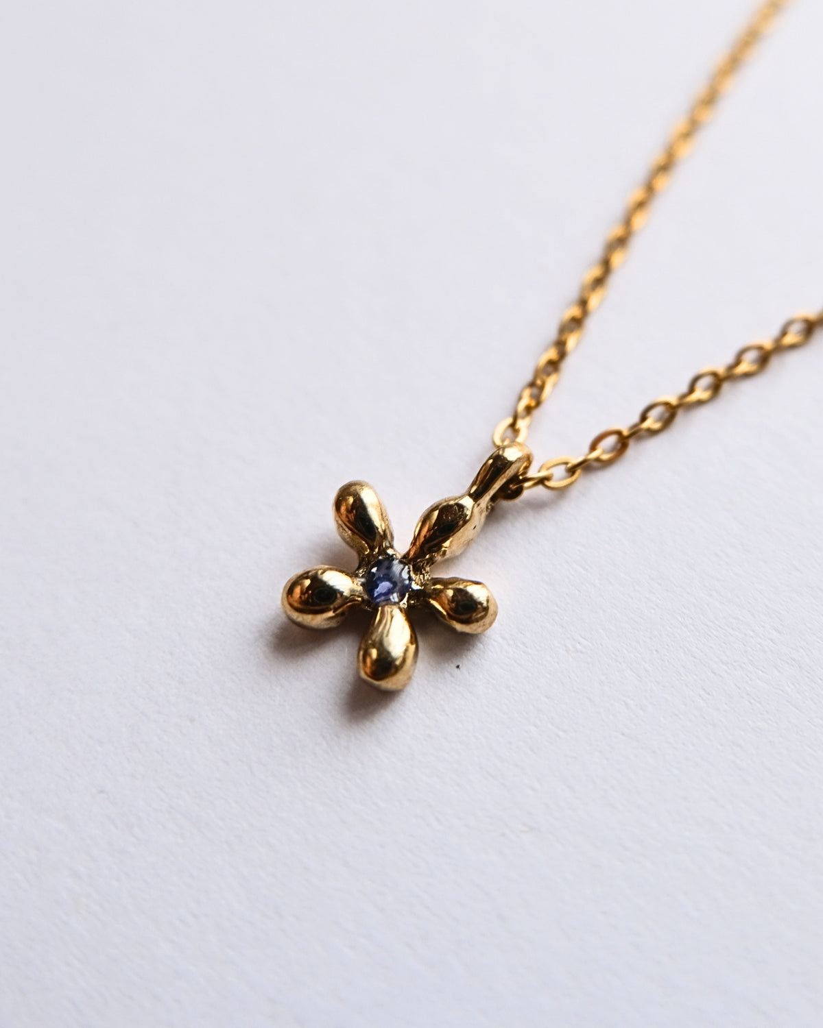 Collana con pendente a forma di non ti scordar di me in ottone con frammenti di petali