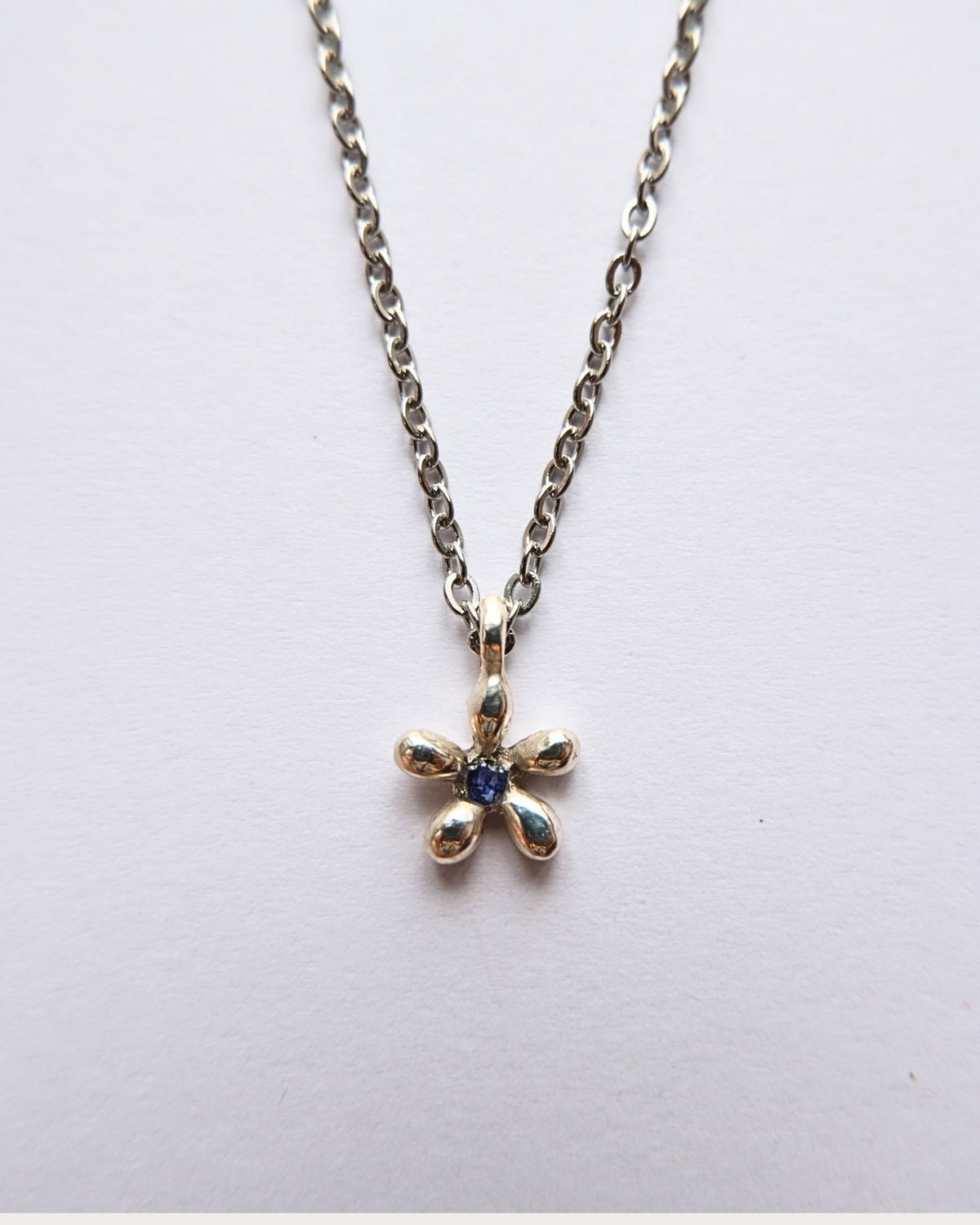Collana con pendente a forma di non ti scordar di me in argento 925 con frammenti di petali