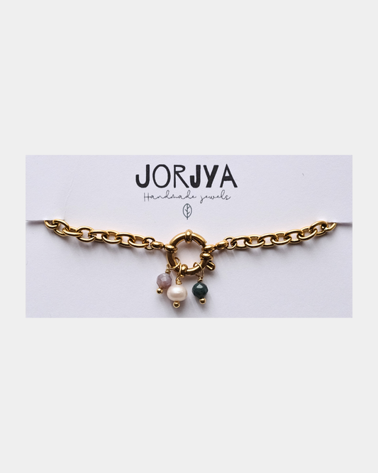 Bracciale con catena grande e chiusura con pietre di agata indiana e perla di fiume