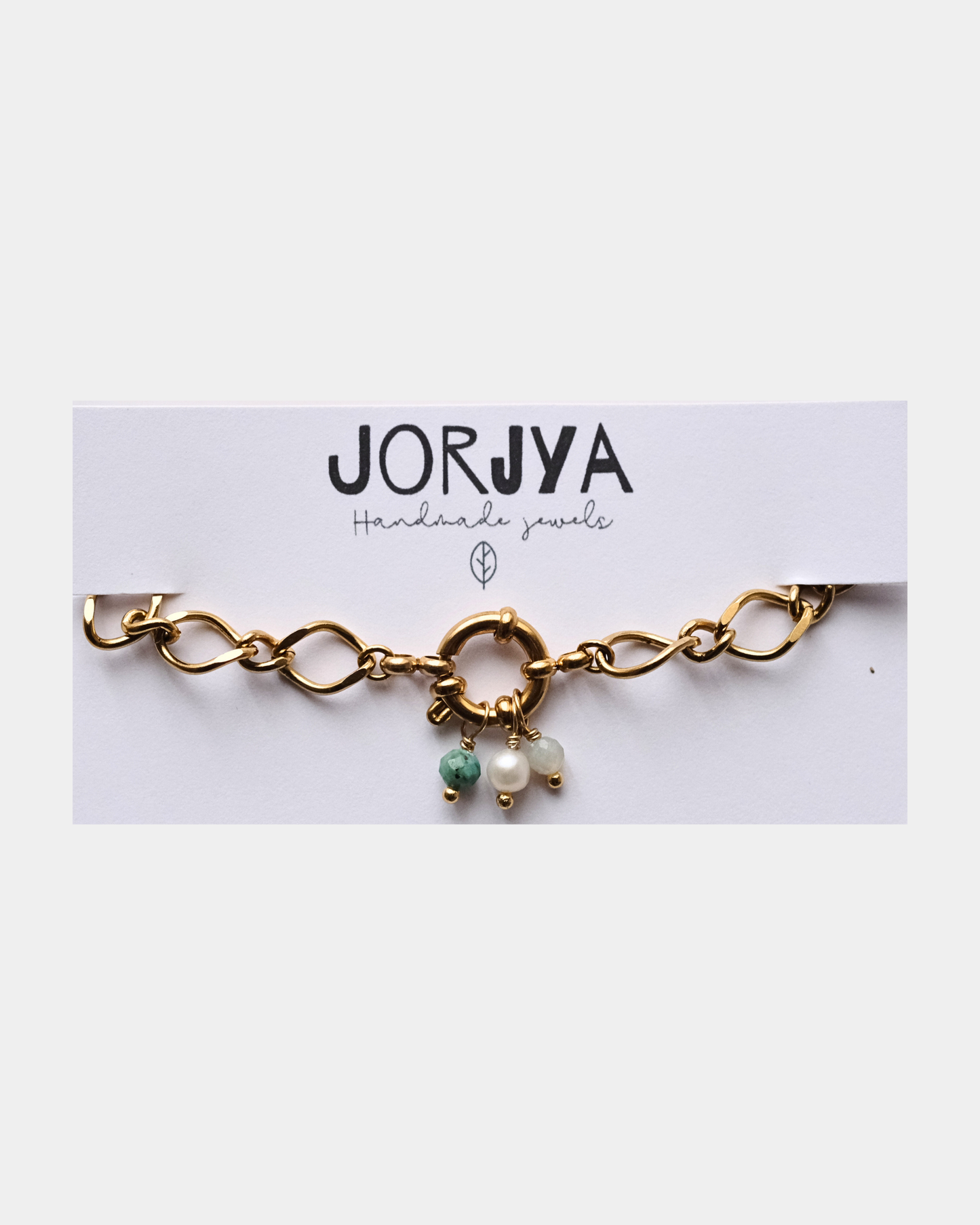 Bracciale con catena grande e chiusura con pietre di turchese africano e perla di fiume