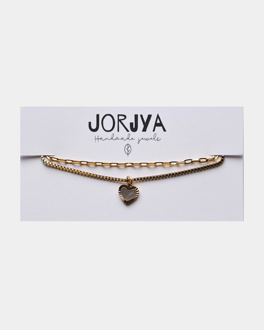 Bracciale con doppio filo con cuore effetto madreperla