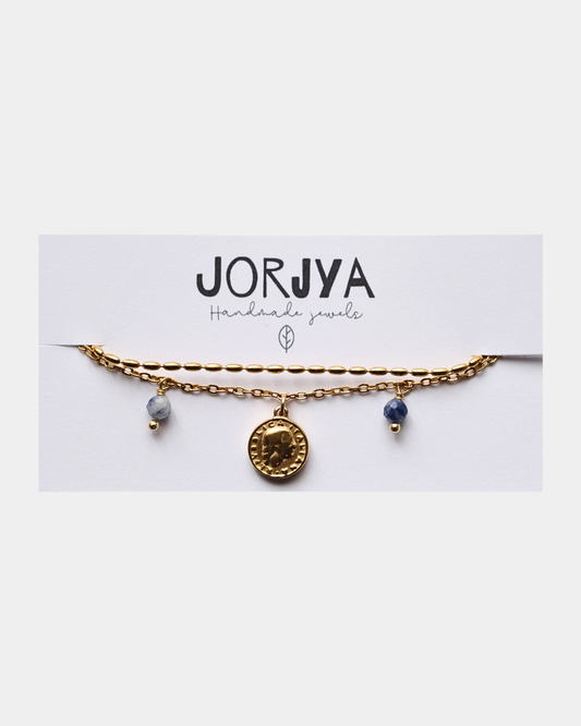 Bracciale con doppio filo con monetina e pietre di sodalite