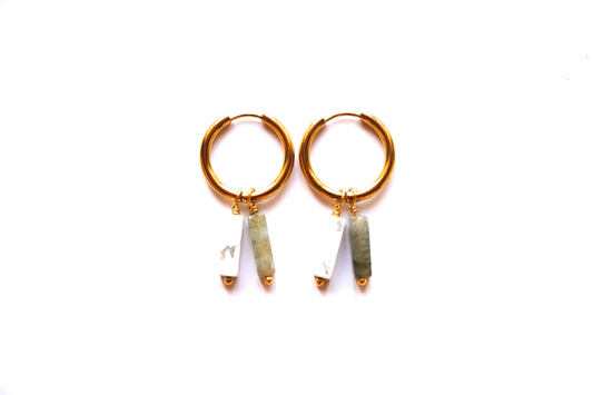 Orecchini a cerchio con doppia pietra di labradorite e howlite