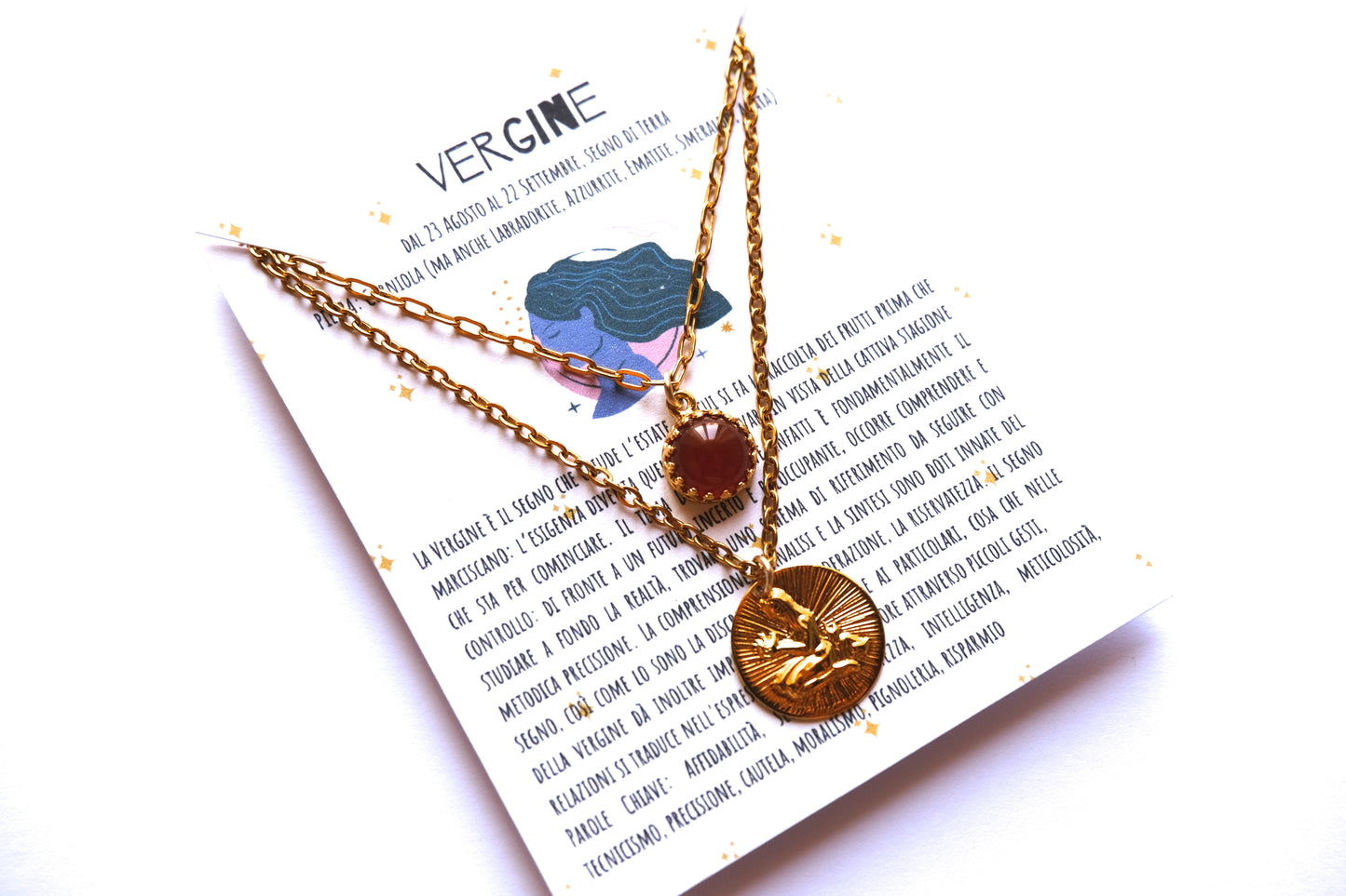 Collane con segno zodiacale della VERGINE e pietra di corniola
