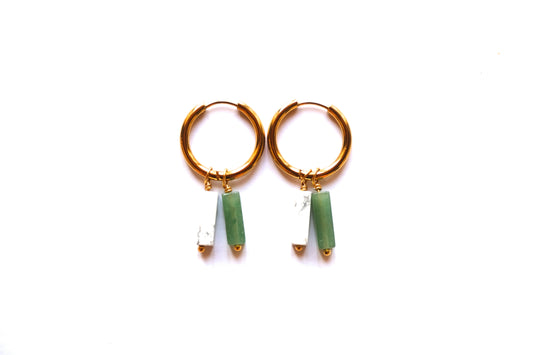 Orecchini a cerchio con doppia pietra di avventurina e howlite