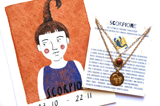 Collane con segno zodiacale dello SCORPIONE e pietra di diaspro rosso