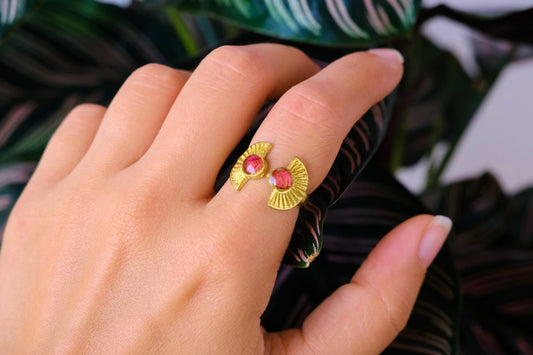 Anello ANASTASIA con foglie rosse di mirtillo