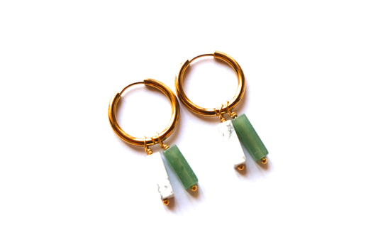 Orecchini a cerchio con doppia pietra di avventurina e howlite