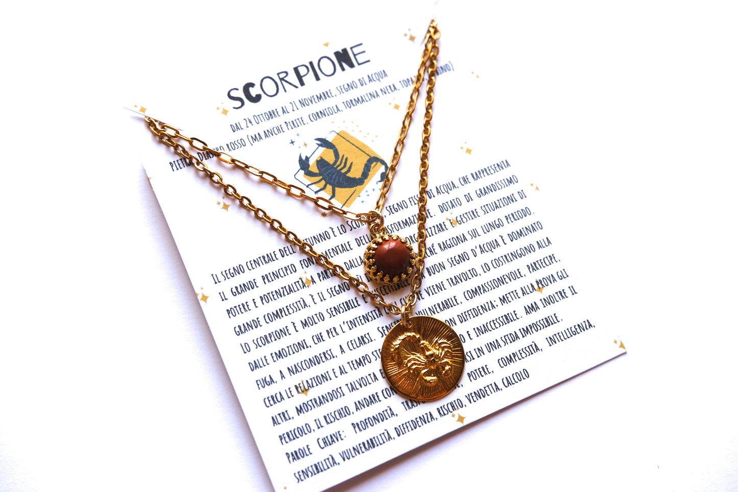 Collane con segno zodiacale dello SCORPIONE e pietra di diaspro rosso