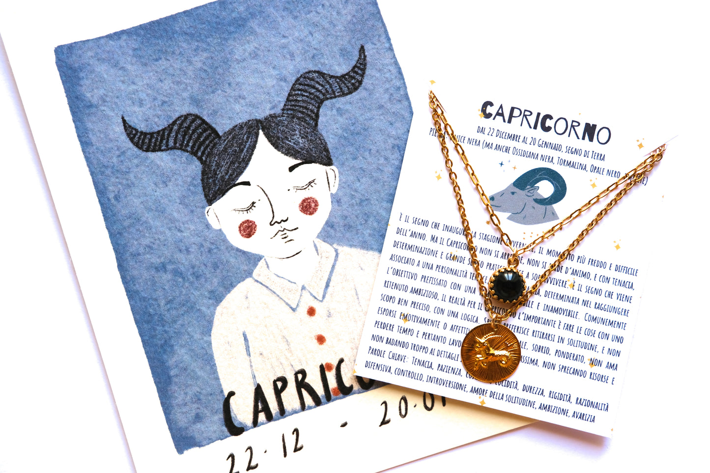 Collane con segno zodiacale del CAPRICORNO e pietra di onice nera