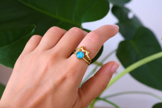 Anello CECILIA con petali di ortensia azzurra